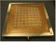 Fig.3: Eight by eight array of dielectric resonator antennas at 20 GHz fabricated by CSL technology and its measured radiation pattern.