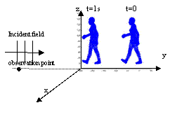 Figure 1: Human body is illuminated by a uniform plane wave in the same direction of walking.